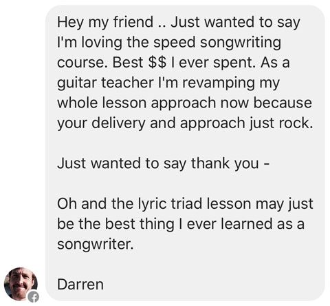 Speed Songwriting Lyric Triad Testimonial