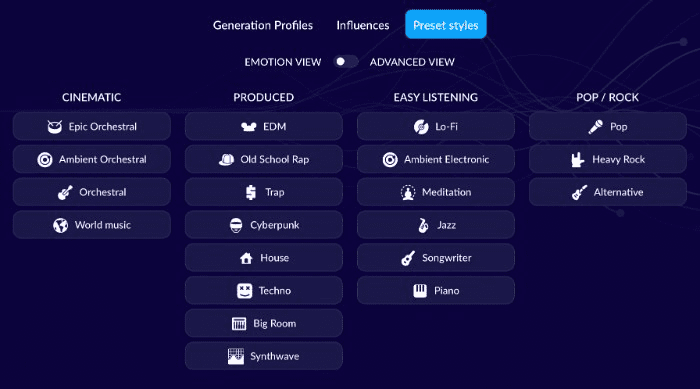 AIVA Preset Styles